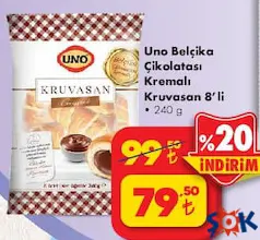 UNO BELÇİKA ÇİKOLATASI KREMALI KRUVASAN 8'Lİ 240 G